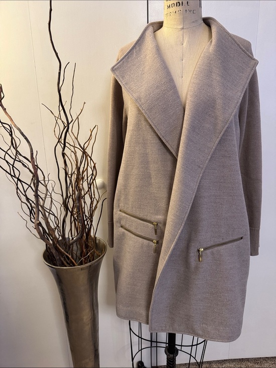 Chico's Jackets & Blazers - Chico's Taupe Open-Front Trench Coatigan with Gold Zippers